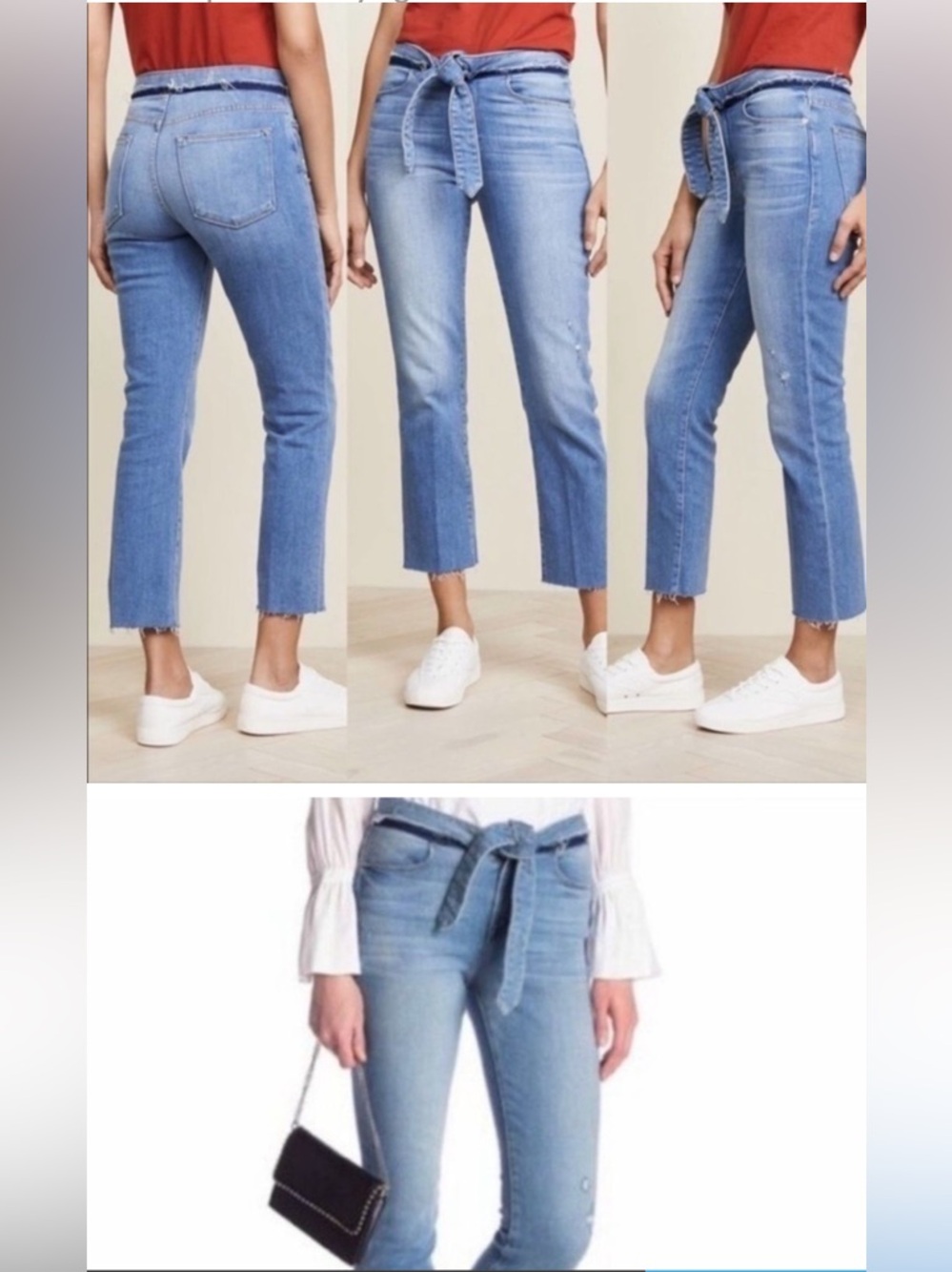Frame Denim Le High Straight Light Blue Jeans with Tie Accent • Size 29 • EUC